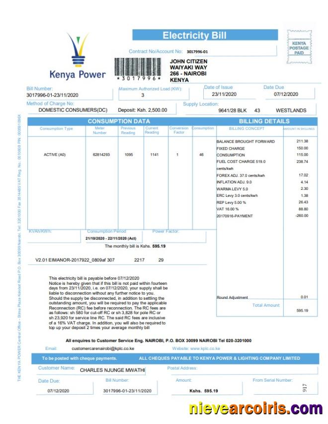 Kenya Power utility bill